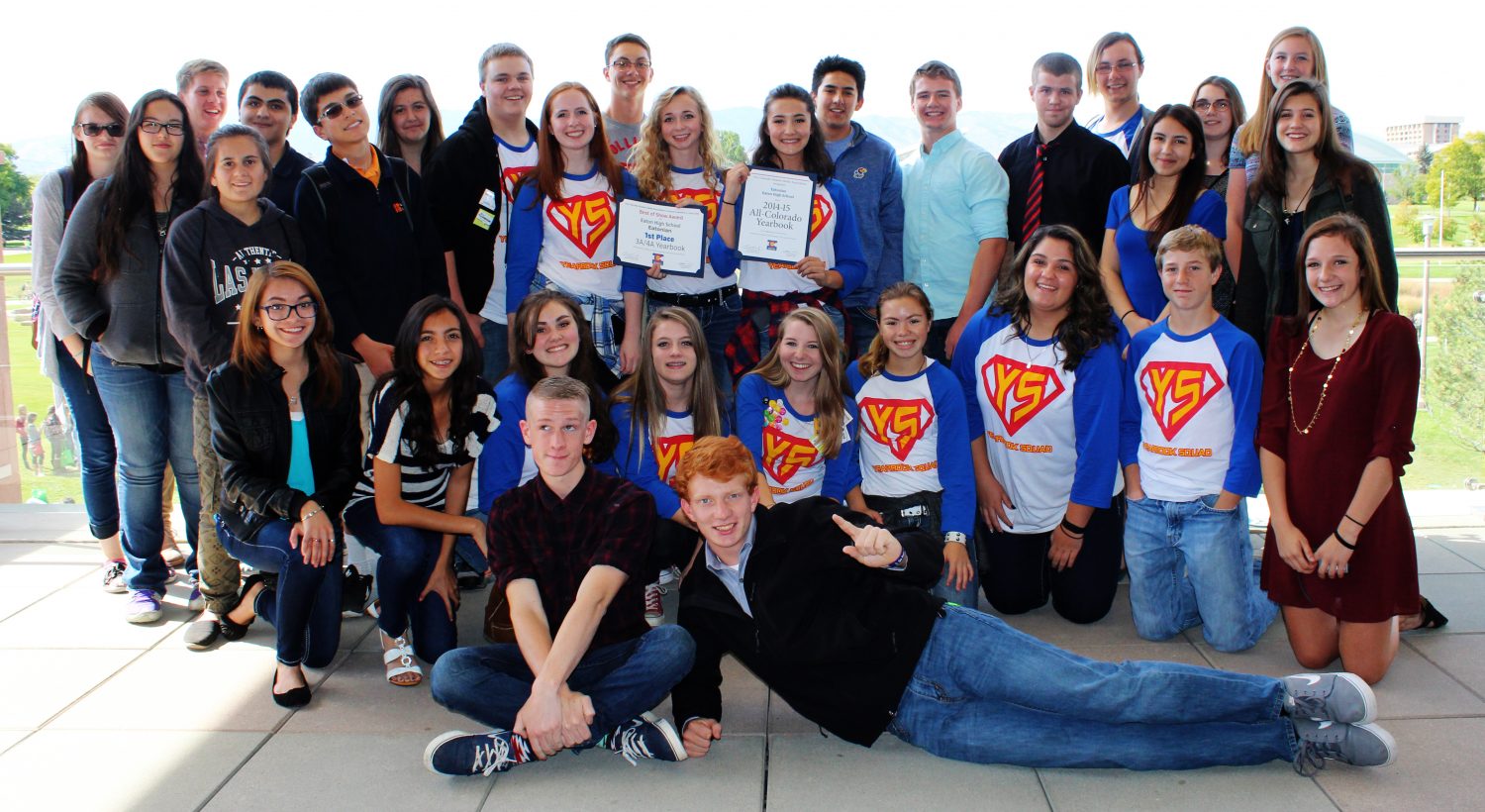 The yearbook staff, newspaper staff and the Journalism One class after the awards. Photo courtesy of Merri Kirby