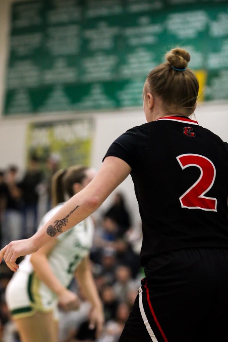 Senior Harley Forster (2) during the intense Highland Huskies vs Eaton Reds varsity game.