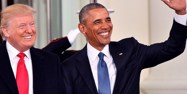 WASHINGTON, DC - JANUARY 20:   President Barak Obama (R) and President-elect Donald Trump smile at the White House before the inauguration on January 20, 2017 in Washington, D.C.  Trump becomes the 45th President of the United States.       (Photo by Kevin Dietsch-Pool/Getty Images)